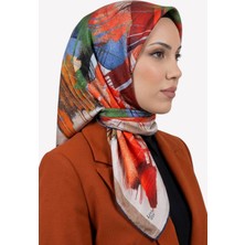 Hadiora Kadın Turuncu Mavi Soyut Desenli Kristal Eşarp