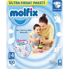Molfix Bantlı Bez Maxi 4 Numara 7-14 kg Ultra Fırsat Paketi 100'lü Rahatlık Sağlar