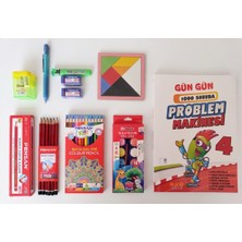 Bilgin Çocuk Yayınları Ilkokul 4. Sınıf Matematik Problem Çözme Kitabı ve Pensan 12 Renk Boya & Kırtasiye Seti + Tangram