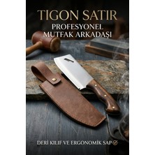 Alıç Tigon Satır ve Kamp Bıçağı Ahşap Saplı Paslanmaz Çelik Outdoor Kesim Bıçağı Deri Kılıflı
