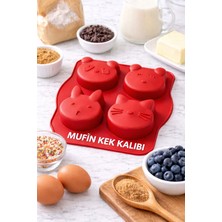 Evolis Kitchen 1 Adet Silikon Isıya Dayanıklı Yanmaz Yapışmaz  Kırmızı 4'lü Muffin Kek Kalıbı