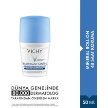 Vichy Mineral Unisex Roll-on Deodorant 50 ml – Pudrasız, Alkol İçermeyen, Hipoalerjenik, 48 Saat Koruma