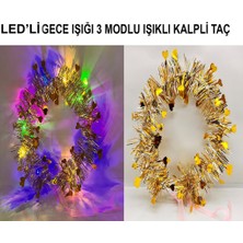 Eilo Luxe Kalp Püsküllü 3 Modlu LED Işıklı Taç Altın Renk