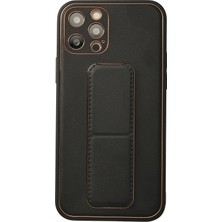 Zenvia Mey Ithalat®  iPhone 12 Pro Kılıf Coco Deri Standlı Kapak - Siyah