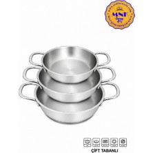 Myhomemnk - 3 Pcs Sole Çelik Tava - Sahan Seti - Indüksiyon Ocak Uyumlu , Çift Tabanlı - / 16-18-20