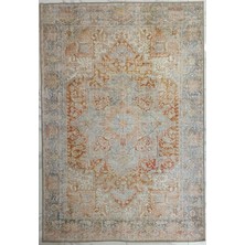 Pera Halı Bej ve Mavi Renkli Eskitilmiş Vintage Halı - Outlet - T0689OU