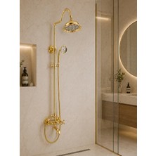FUALORA Yedi Yapı Market Retro Robot Duş Seti Banyo Batarya Dahil Gold