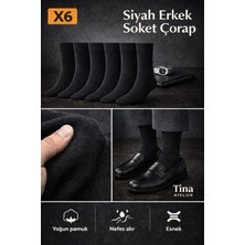Tina Atelier 6 Çift Pamuklu Düz Erkek Uzun Soket Çorap Siyah Set