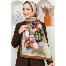 Hadiora Kadın Kahve Bej Orkide Desenli Soft Şal