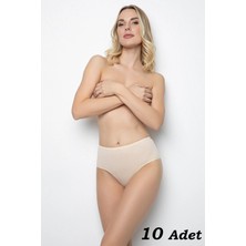 Tutkun Kadın 10'lu Paket Ten Pamuklu Likralı Yüksek Bel Bato Külot