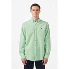 Lacoste Men's Regular Fit Button-Down Collar Linen Shirt Green Erkek Düğmeli Yaka Keten Gömlek Yeşil