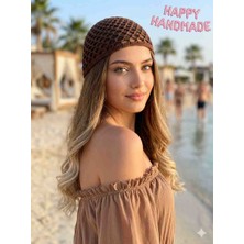Happy Handmade Kahverengi Viral Kroşe Şapka/trend File Bere/file Şapka/bandana/yazlık Şapka