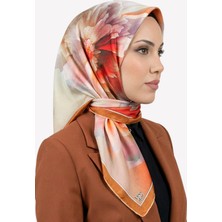 Hadiora Kadın Ekru Turuncu Çiçek Desenli Kristal Eşarp