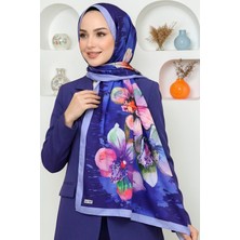 Hadiora Kadın Lila Lacivert Orkide Desenli Soft Şal