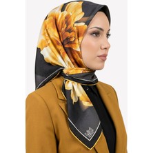 Hadiora Kadın Siyah Sarı Çiçek Desenli Kristal Eşarp