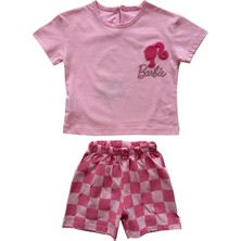 Çıtır Baby Barbie Desenli Pembe Şortlu Kız Bebek Takımı