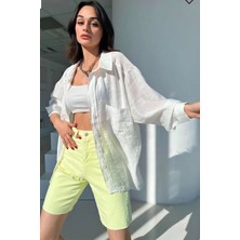 Butikkce Oversize Düşük Omuz Gömlek %100FLAMLI Ketenden Üretilmektedir