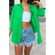 Biss Butik Standart Beden Oversize Keten Gömlek