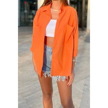 Biss Butik Standart Beden Oversize Keten Gömlek