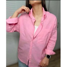 Larisa Collection Kadın Oversize Tek Cepli Keten Gömlek