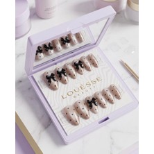Louesse Beauty Louésse Chic Dots Takma Tırnak Seti 12’li  Puantiyeli Fiyonk Detaylı Nude Şık Model