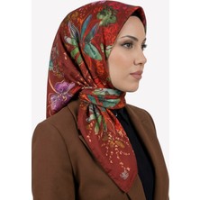 Hadiora Kadın Kiremit Çiçek Desenli Kristal Eşarp