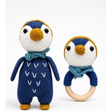 shopfocus 2 li amigurumi penguen seti uyku arkadaşı ahşap halaklı çıngırak %100 pamuk ıplik  ışçilik el yapı makinasız dikiş-yeni doğan-hediyelik-bebek oyuncak-çocuk uyku arkadaşı-