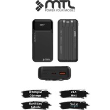 Mtl 20000 mAh 22.5W Turbo Şarj Dahili Kablolu Dijital LED Göstergeli PD ve QC 3.0 Powerbank MT4321