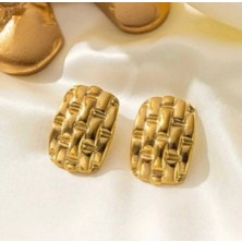 Çelik Hasır Dokulu Gold Renk Küpe