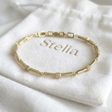 Stelia Bileklik - Parçalı Model Zirkon Taşlı Pirinç Kadın Bileklik