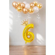 Patladı Gitti Rakam Gold Folyo Balon, Kral Tacı ve Konfetili Gold Balon Seti