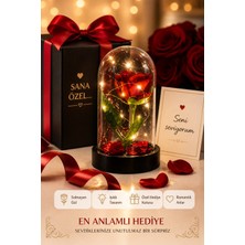 Kesene LED Işıklı Cam Fanus Solmayan Gül Sevgiliye Romantik Özel Gün Hediyesi Dekoratif Gece Lambası