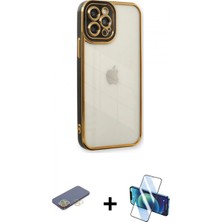 Pileli Store Pilelistore™ iPhone 12 Pro Max Kılıf Çekirdek Klasik Serisi - Siyah 3D Antistatik Seramik Nano Ekran Koruyucu + Renkli Kamera Lens Koruma Cam - Sı