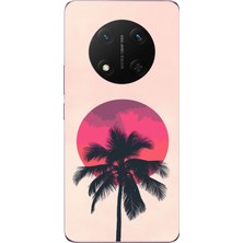 Le Balvo Honor Magic 7 Lite Uyumlu Palmiye Kırmızı Ay Baskılı Silikon Kılıf
