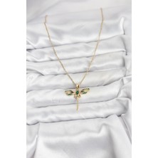 Youday Accessories 316L Çelik Zincir Gold Renk Yusufçuk Model Zirkon Taşlı Kadın Kolye