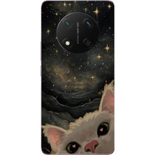 Le Balvo Honor Magic 7 Lite Uyumlu Siyah Gökyüzülü Kedi Baskılı Silikon Kılıf