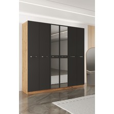 Aeka AE-2191 Hisar Atlantik Çam/antrasit Aynalı 6 Kapaklı Çok Bölmeli Askılı ve Raflı Geniş Hacimli Gardırop 210X210 cm