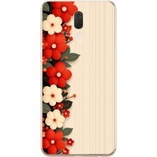 Le Balvo Huawei Mate 10 Lite Uyumlu Kırmızı Beyaz Çiçekler Baskılı Silikon Kılıf