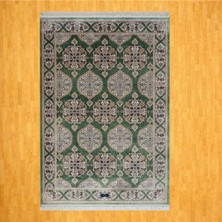 Mevlana Bazaar Yeşil Madalyon Desenli 200 x 300 Ipek Halı