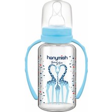 Hanymish 125 ml Mavi Cam Biberon, Kolay Tutma Kulpları ve Emziren Anneler için Uygun Tasarım