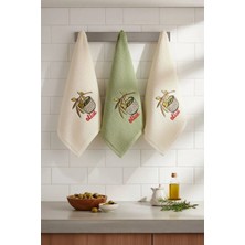 Asev Tekstil Olive Line 30X50 cm 3lü Mutfak Havlusu | El Havlusu | Yüz Havlusu Seti