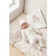 Zeynuko Erkek Bebek Hello Mommy Nakışlı Ayıcıklı 0-3 Ay 10'lu Yenidoğan Hastane Çıkışı Zıbın Seti Kutulu