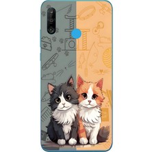 Le Balvo Huawei P30 Lite Uyumlu Sarı ve Siyah Kedi Baskılı Silikon Kılıf