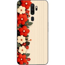 Le Balvo Oppo A5 2020 Uyumlu Kırmızı Beyaz Çiçekler Baskılı Silikon Kılıf
