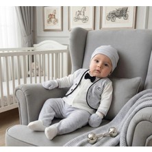 Zeynuko Erkek Bebek Papyonlu Little Man 5'li Yenidoğan Hastane Çıkışı Zıbın Seti