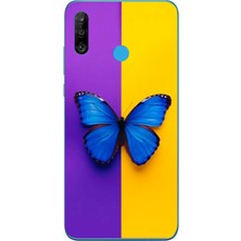 Le Balvo Huawei P30 Lite Uyumlu Mor Sarı Kelebek Baskılı Silikon Kılıf