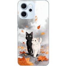 Le Balvo Oppo Reno 14F Uyumlu Sonbahar Kedileri Baskılı Silikon Kılıf