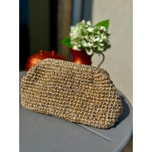 Sepetciliz Hasır Çanta, Gizli Burslu Hasır Çanta, Simli Hasırçanta ,hasır Clutch