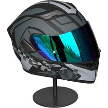 902 Güneş Vizörlü Çene Açılır Kask H1 Grey (Rainbow Green Vizörlü)
