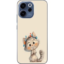 Le Balvo Oppo Reno 15F Uyumlu Sevimli Çiçekli Kedi Baskılı Silikon Kılıf